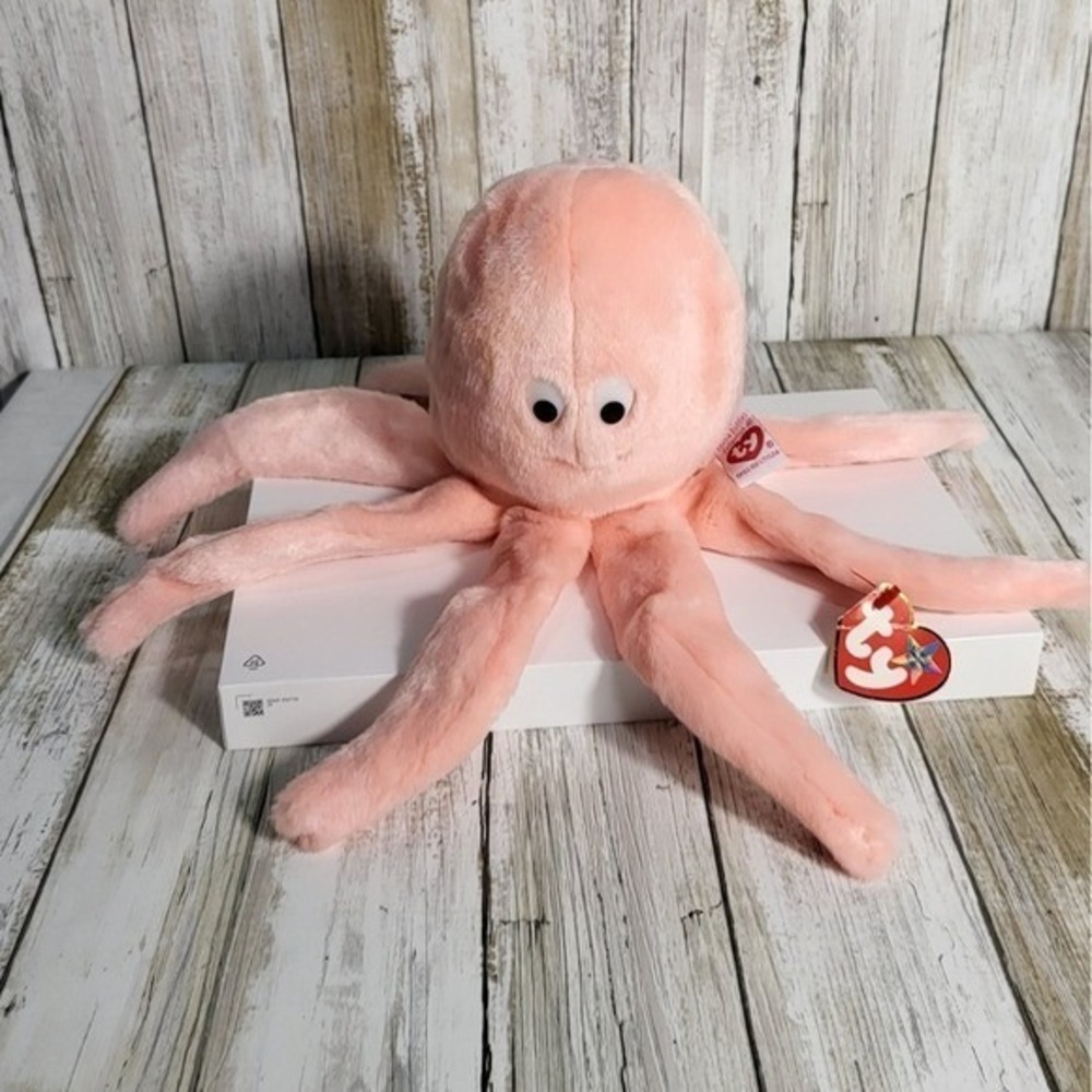 TY Beanie Baby Oly the Octopus Plush Toy Stuffed Animal Peach 1997 w/ Tags - Picture 4 of 8